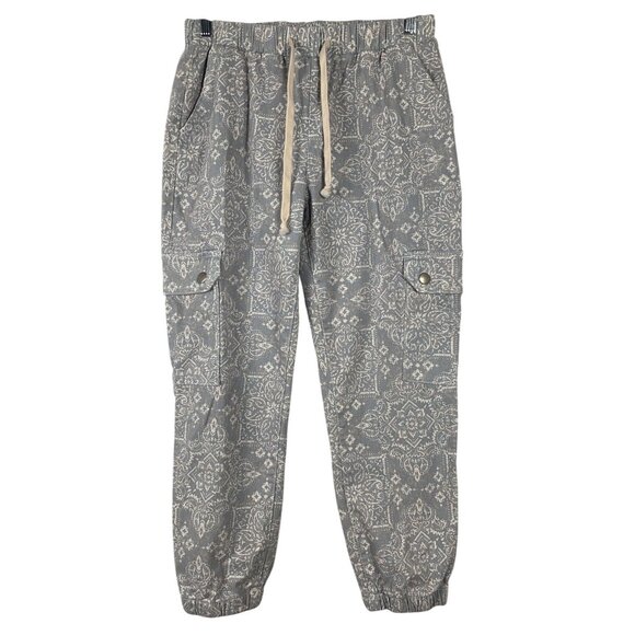 Celebrity Pink Pants - Light Bluish Gray Paisley Cargo Jogger Pants With Elastic Waist & Drawstring